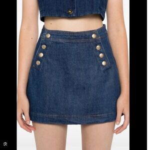 FRAME Denim Sailor Snap Mini Skirt‎ Celestine Blue Gold Button Size 34 NEW (D)